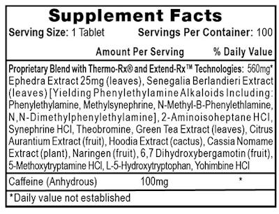 Lipodrene Ingredients Label